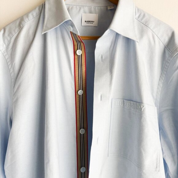 Burberry Light Blue Icon Stripe Poplin Shirt Men's Large - Picture 3 of 9